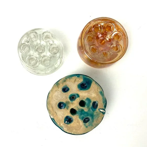 Vintage Flower Frogs Set Of 3 Clear, Carnival Glass, Ceramic - Picture 4 of 16